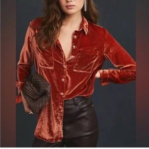 Pilcro Velvet Button-Down Shirt - Deep Rust Anthropologie